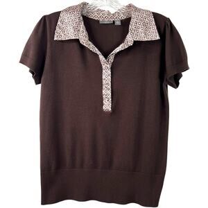 apt. 9 Vintage Women's Brown Collared Blouse Y2K Office Wear Casual Top Size M